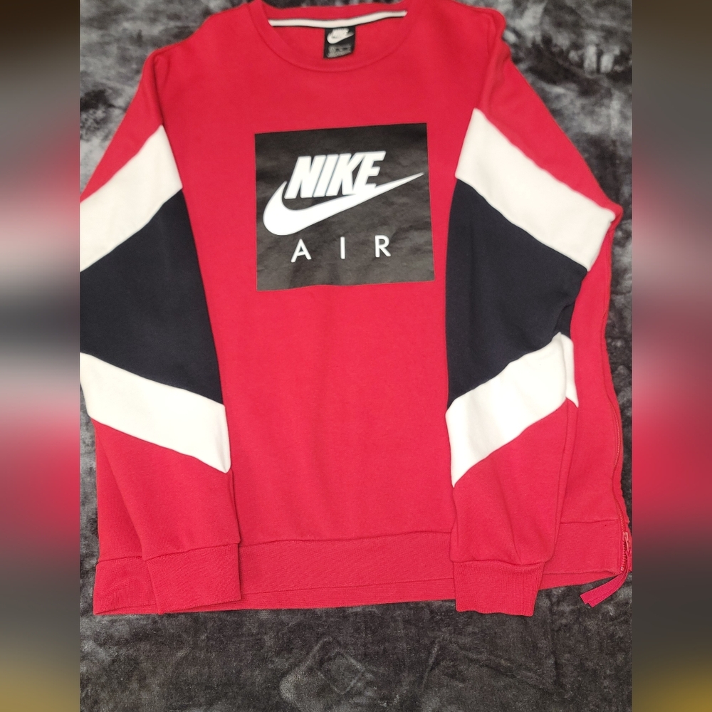 Nike Red and Black Crewneck Sweater With Side Zipper.